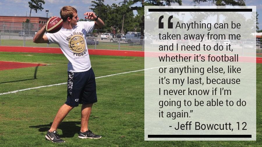 Senior Jeff Bowcutt has been playing football got the past ten years. Although his injury set him back, Jeff said that he has been trying his hardest to retain the ability he once had.
