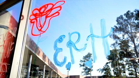 At last years meet, swim team members decorated the natatorium and windows.