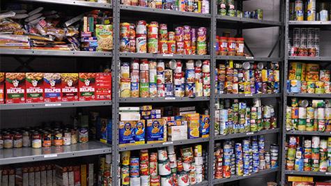 The school's food pantry is filled with a variety of food for students to take home for the holidays