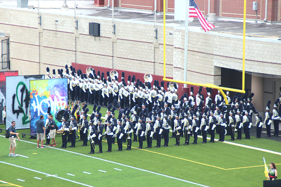 The band prepares for their first competition of the year. “After [Hurricane] Harvey, most every student is cramming more work and stress into completing four weeks of assignments in the space of two,” band member Joshua Swafford said. “Nobody deserves to be put through that, but the eligibility check at week six forced students with passions like band or football to double down and bring their grades up, which probably paved the way for a successful post-Harvey end of a marking period.” 