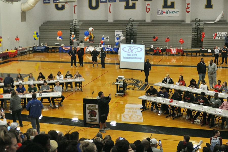 Athletes prepare to sign and speak to the student body about their thanks and excitement to sign to their respective colleges.