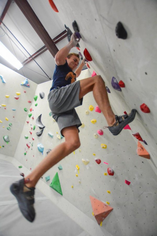 Trying to “send” the route on the rockwall, senior Max Maisonneuve struggles, every muscle in his body strained and shaking. “But I won’t give up,” Maisonneuve said. “I’ll keep trying until I get it, and I’ll push myself on every route I try.”