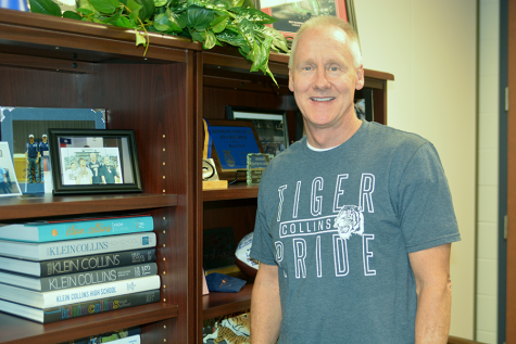Principal Randy Kirks office is filled with momentos from his time here at Klein Collins.