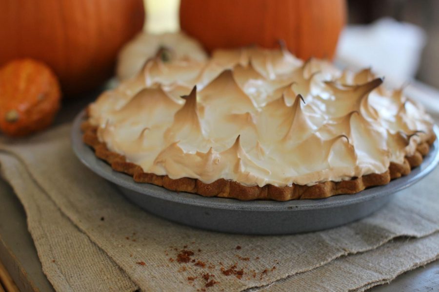 October 12, 2015 photo shows a fall themed citrus pumpkin meringue pie.