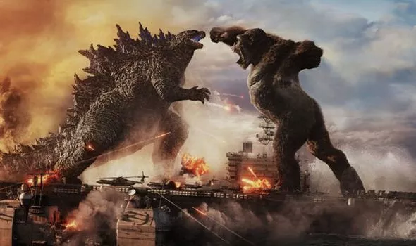 Kong VS Godzilla movie poster during surrounded by the different terrains featured in the film. 