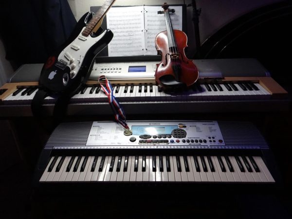 Always creative, senior Cameron Thomas's  photo highlights his musical talents and interests through his instruments. 